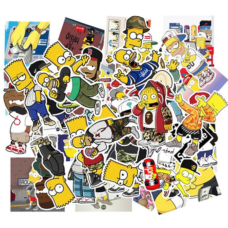 

50pcs/Pack PVC Cartoon Simpsons Children Stickers Waterproof Skateboard Suitcase Guitar Girl Graffiti Sticker Kid Classic Toy