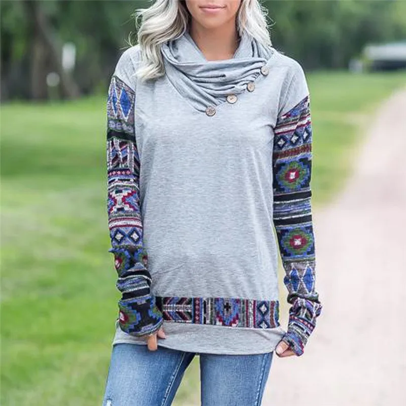 

Women Sweatshirt Ariana Grande Long Sleeve Button Cowl Neck Geometric Boho Pullover Thick Warm Tunic Sweatshirt Dropship L30