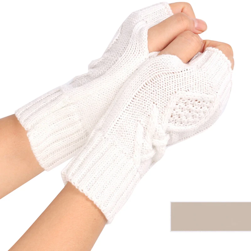 1 пара осенне-зимних женских теплых вязанных перчаток без пальцев длинные эластичные рукавицы Мужские Женские теплые перчатки для рук - Цвет: white