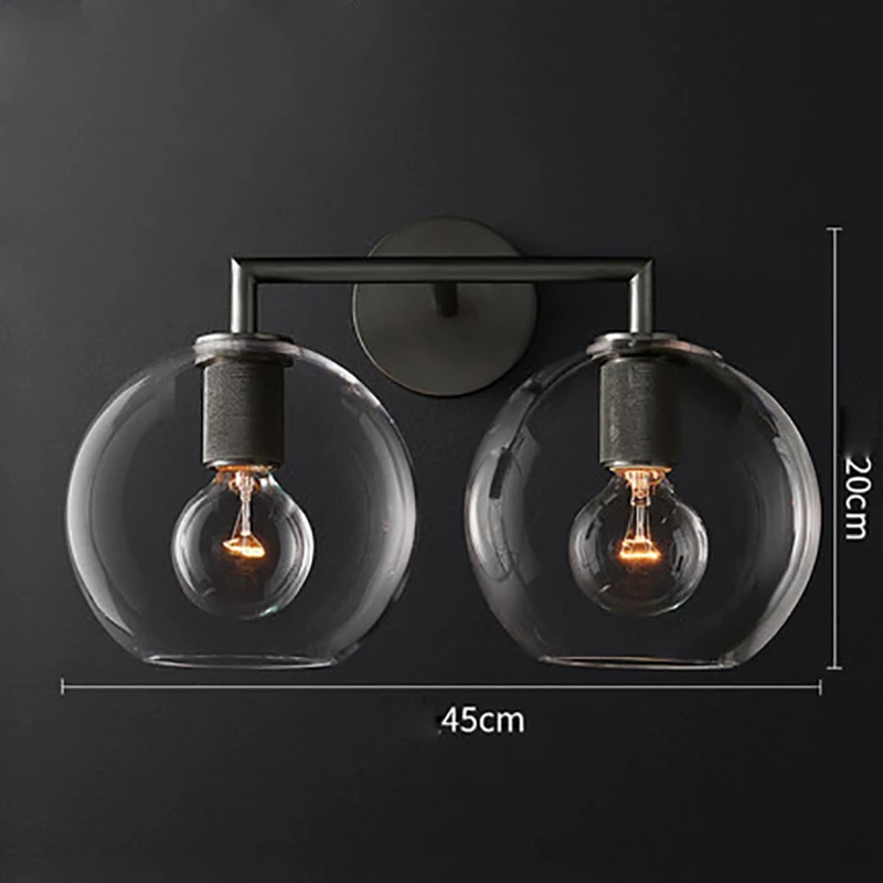 45cmx20cm black Скандинавский Железный стеклянный светодиодный настенные светильники в помещении домашний декор бра светильник для гостиной спальни прикроватный коридор дизайн настенный светильник - Цвет абажура: 45cmx20cm black