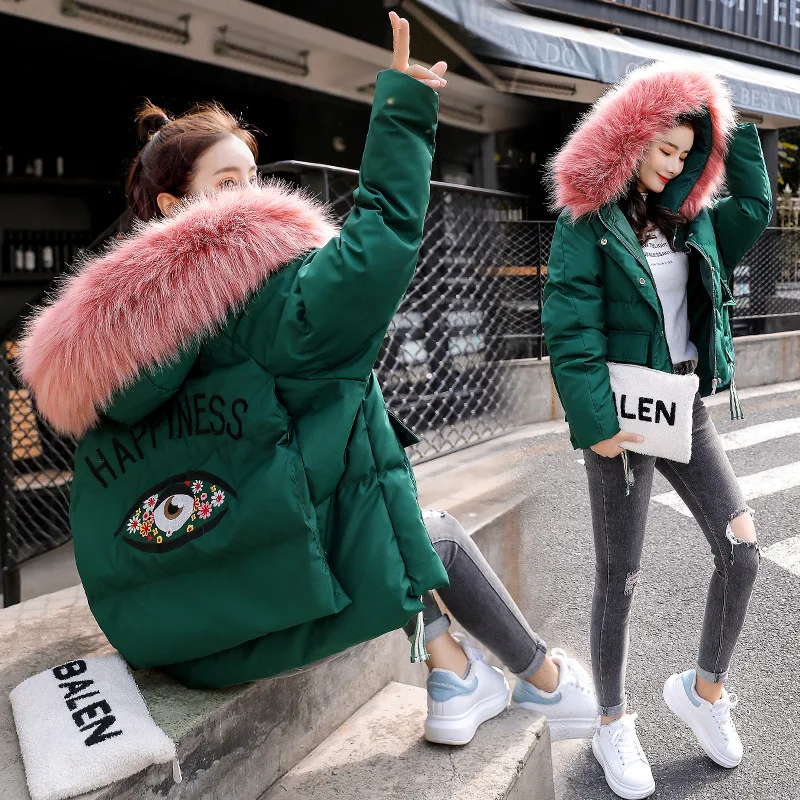 

Short Loose-Fit Versatile Comfortable Long Sleeve 2018 Winter New Style Solid Color Hooded Cotton-padded Clothes with Model Fur