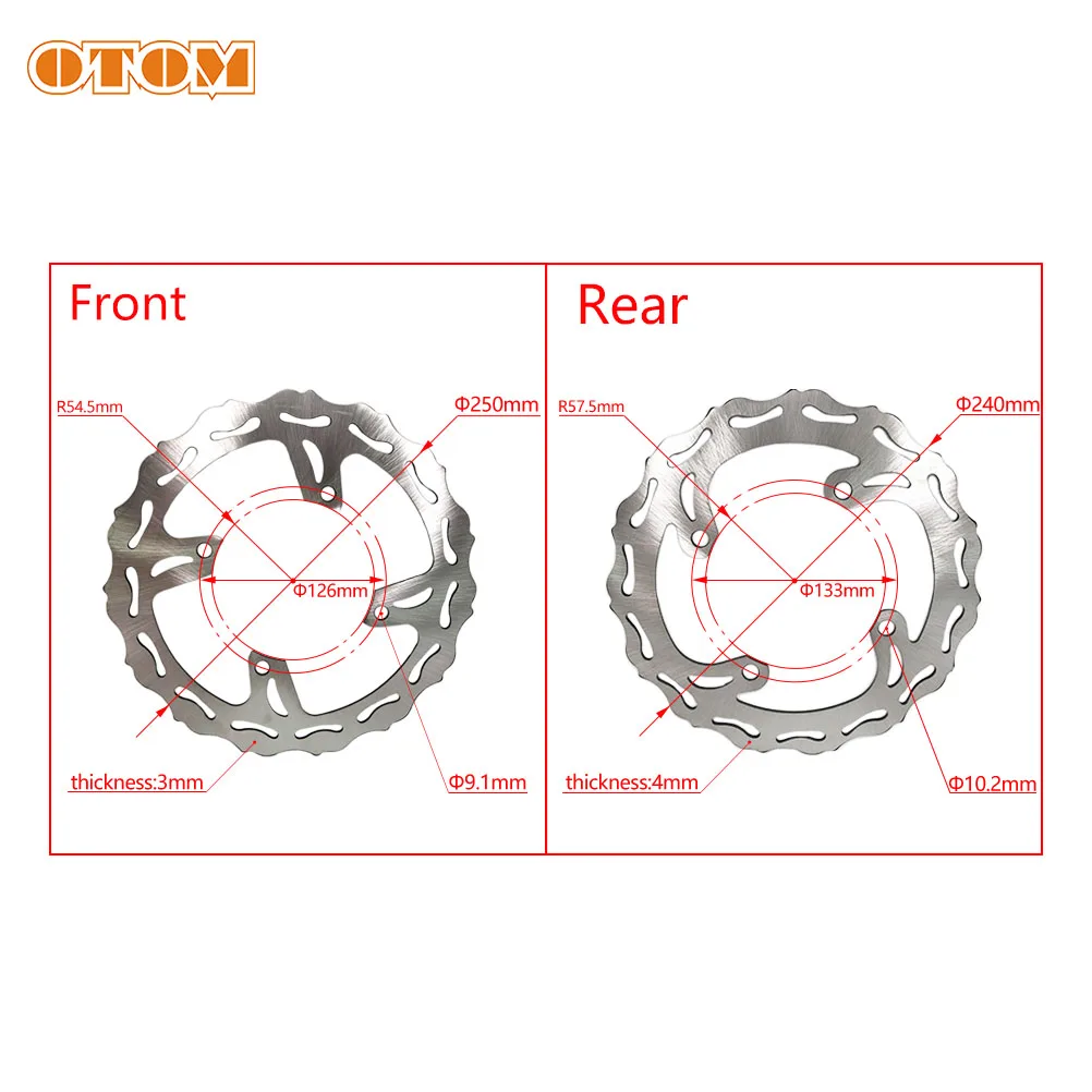 OTOM 250mm/240mm Motorcycle Front Rear Brake Disc Rotors For KAWASAKI KX125 KX250 KX250F KX450F KLX450R SUZUKI RMZ250 Motocross