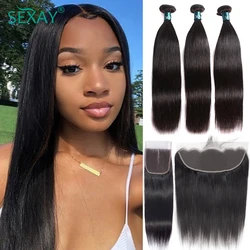 Sexay Bundles With Closure HD Transparent Lace Closures Pre Plucked Brazilian Remy Human Hair 32