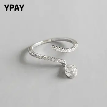 

YPAY 100% Real 925 Sterling Silver Rings for Women High Quality Zircon Opening Adjustable Finger Ring Fine Jewelry Gift YMR706