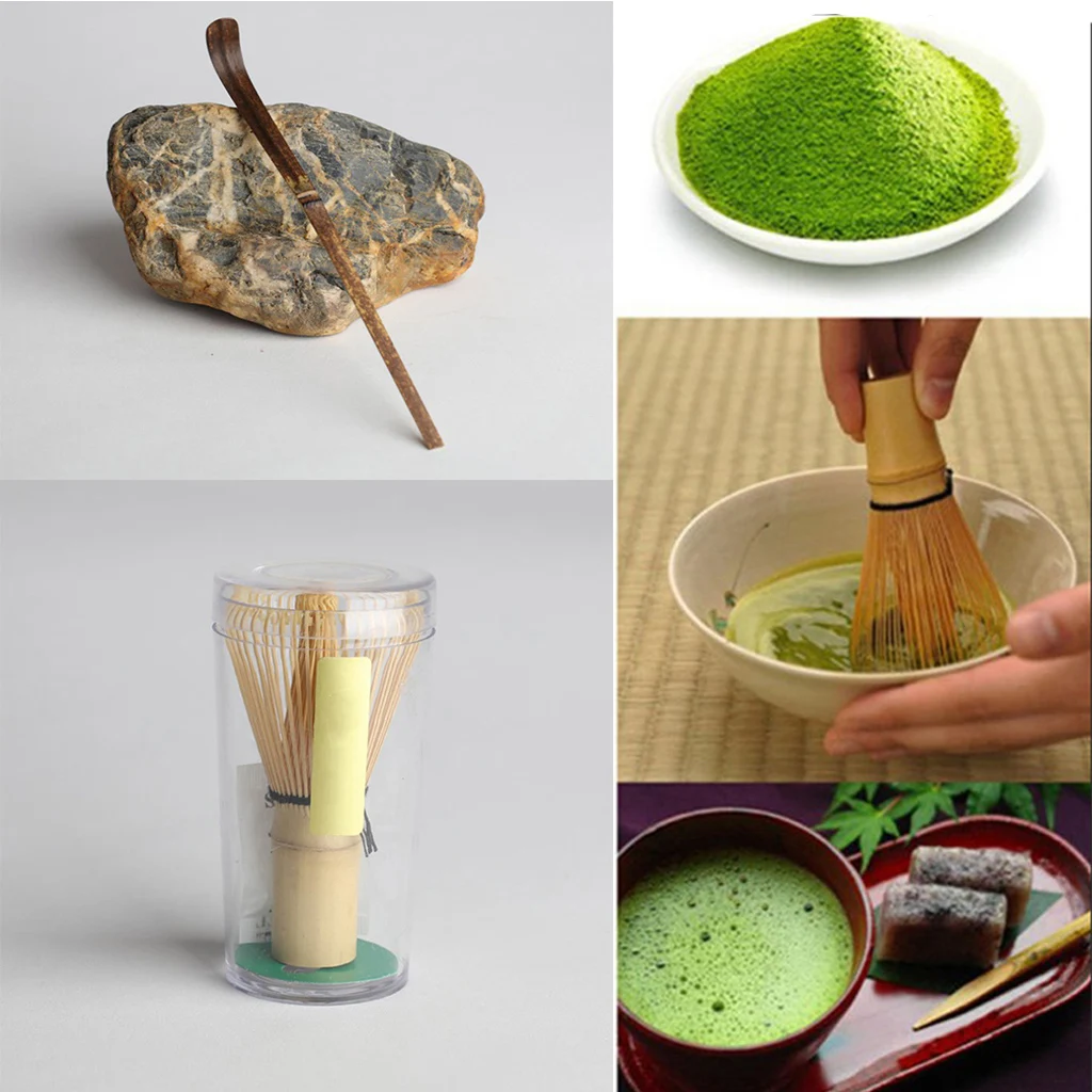 Set Matcha Tea Bamboo Whisk Chasen Powder Brush with Spoon for Japanese Style ceremony |