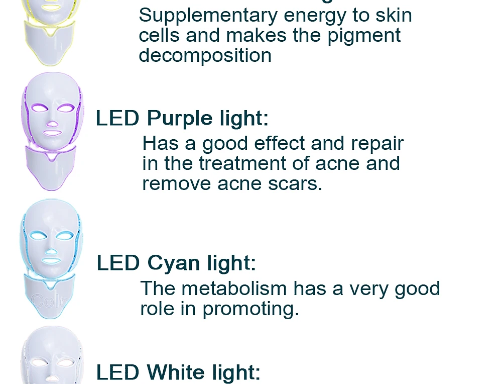 Светодиодный светильник Licheng для лица, Корейская фотонная терапия, омоложение кожи, уход за лицом, Лечение красоты, анти отбеливание акне, 7 цветов
