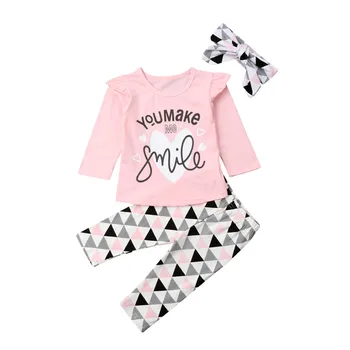 

2019 New Autumn Kids Clothes Casual Infant Newborn Baby Girls Clothes Long Sleeve Ruffle T Shirt Tops Pants Leggings Outfit Set