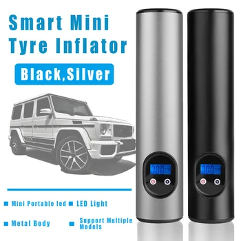 

Portable Car Air Pump Compressor Black Silver Mini Tyre Inflator Electric Tire Bike Motorcycle LED Light Wireless Practical Tool