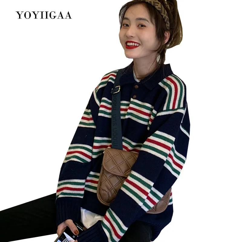 

Stripe Women Sweater Crewneck Knitted Women's Pullover Sweater Casual Tops Autumn Winte Female Sweaters for Woman Clothes