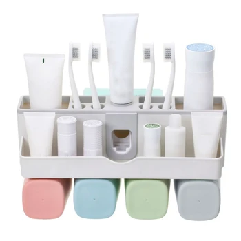 

New Japanese Style Toothbrush Wash Automatic Suction Holder Rack Storage Bathroom Toothpaste Simple Shelf Wall Creative