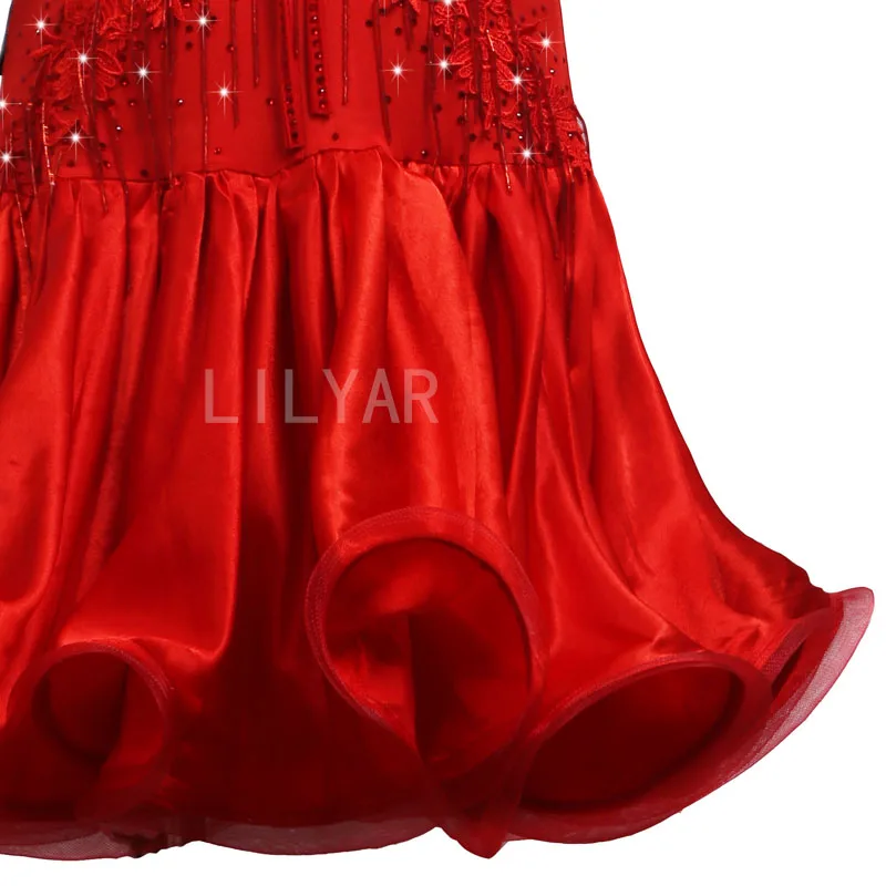 Ballroom Dance Standard Skirt Competition Costumes Performing Dress Customize Adult Kids Red Embroidered