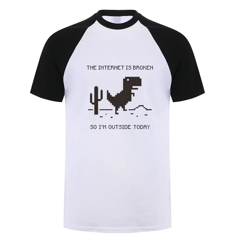 Omnitee, Новинка лета, Интернет сломан, футболка, мужская, повседневная, хлопок, короткий рукав, забавная футболка с компьютером, Мужская футболка, OT-894 - Цвет: white black sleeve
