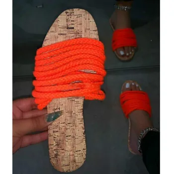 

Wholesale Women Summer Slippers Flat Bottom Outside Wear Comfortable Ladies Slides,2 Color Large Size 38-42,set for 5 Pairs