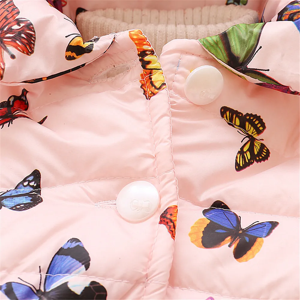 LILIGIRL/детская осенне-зимняя куртка для маленьких девочек и мальчиков утепленное пальто с капюшоном и принтом бабочки для девочек