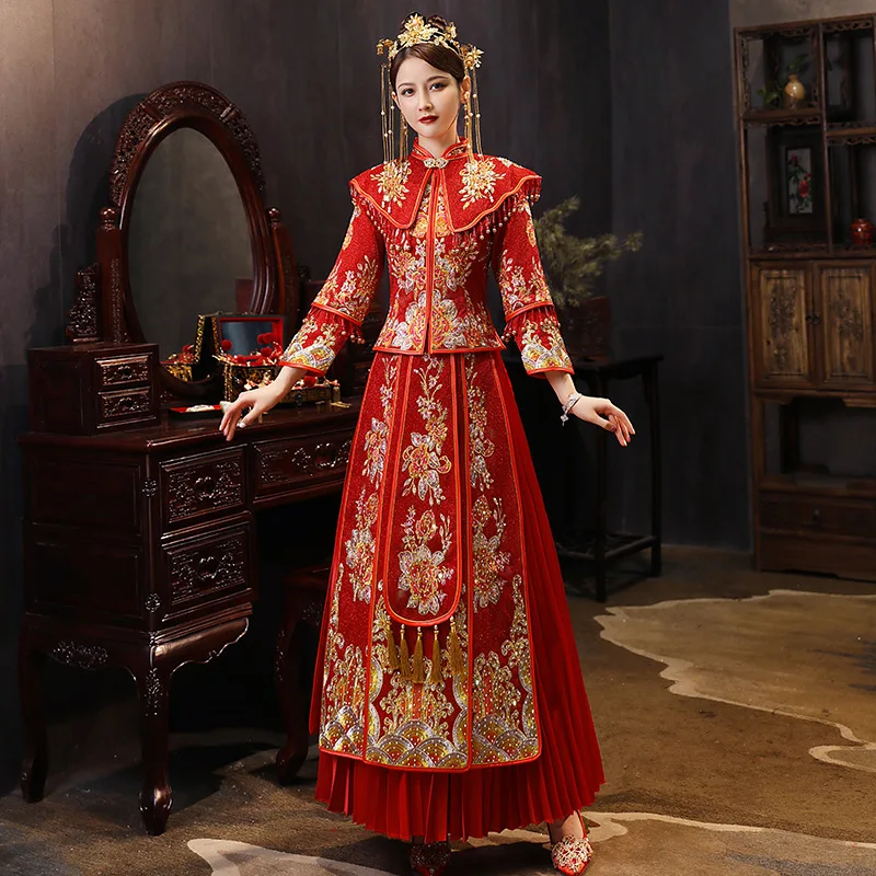 Size 6XL Modern Cheongsam Red Qipao Long Traditional Chinese Wedding Dress Oriental Style Dresses China Clothing Store