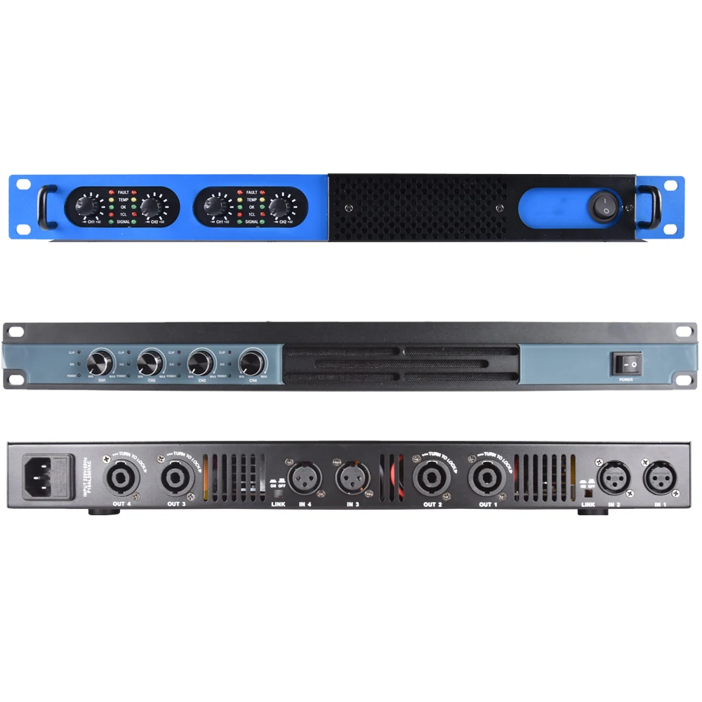 4 Channel 6400 Watts D Class Digital Power Amplifier 1U 19 For Stage Performance Home Studio Karaoke AMP
