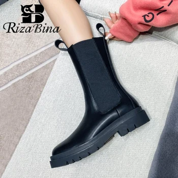 

RIZABINA Women Half Short Boots Casual Flat Heel Winter Shoes Women Warm Daily Fashion Round Toe Short Footwear Size 34-40