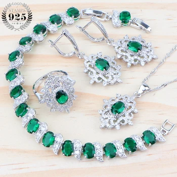 

Green Zircon Bridal Women Jewelry Sets For 925 Sterling Silver Costume Jewelry Ring Bracelet Necklace Earrings Pendant Set