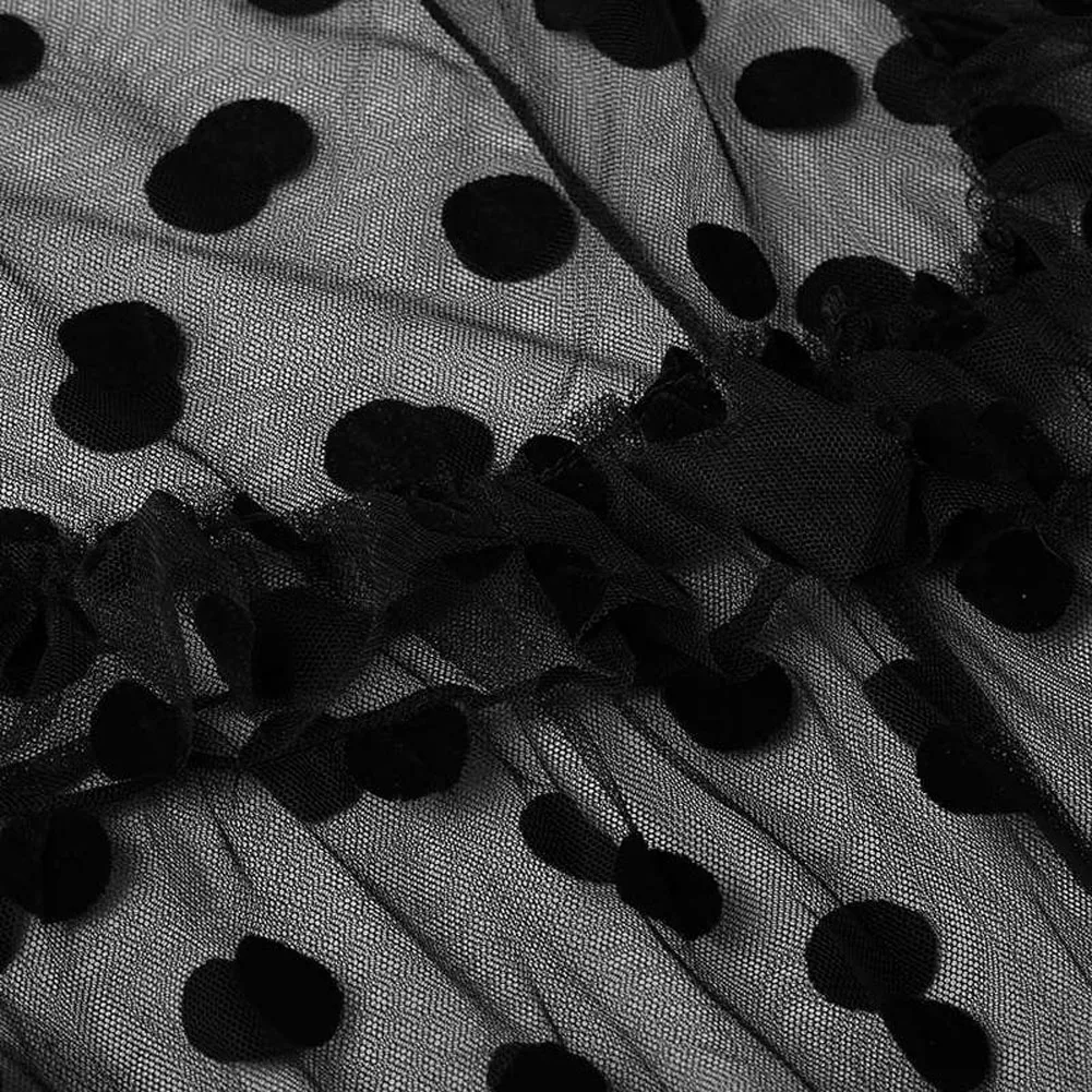 Новое модное женское богемное просвечивающее платье с длинным рукавом в горошек, Сетчатое кружевное Тюлевое вечернее платье макси черного и белого цвета