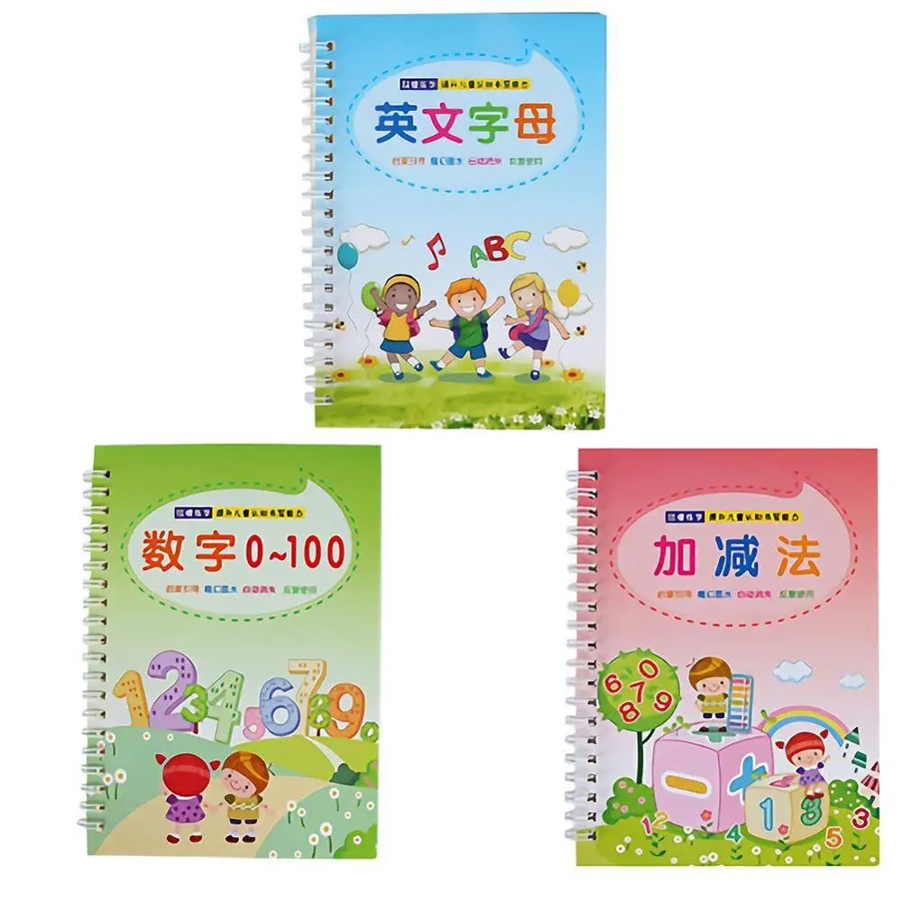 Reutilizable niños 3D cuaderno para caligrafía números de 0-10 escritura libros de aprendizaje de matemáticas práctica de la escritura libro para niños Juguetes