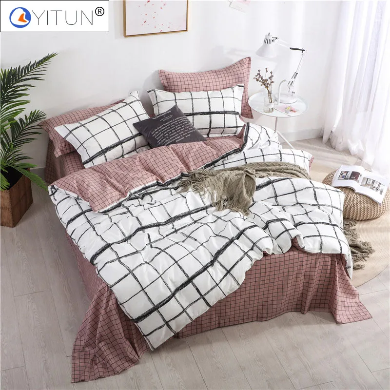 

YITUN 100% Cotton Fittet Sheet Bedding Set Queen Duvet Cover Set Bed Sheets King Single Soft Comforter Bedding Set Pillow Cases
