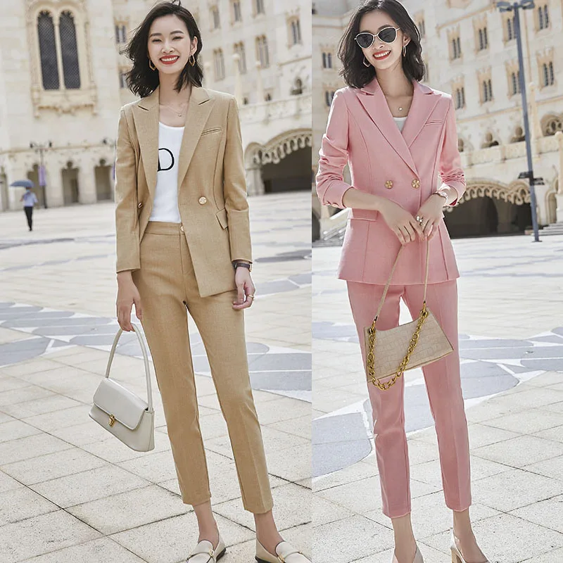 

Women Blazer Suit Slim Fit Elegant Double Breasted 2 pieces Set