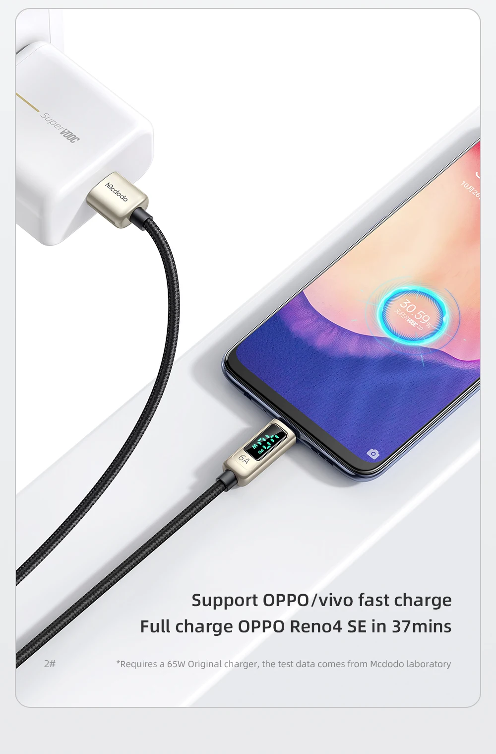 Mcdodo PD 66W USB Type C 6A Fast Charging Cable For Huawei Xiaomi Samsung QC Flash Charge VOOC AFC FCP Digital Display Data Cord fast charging cable for android