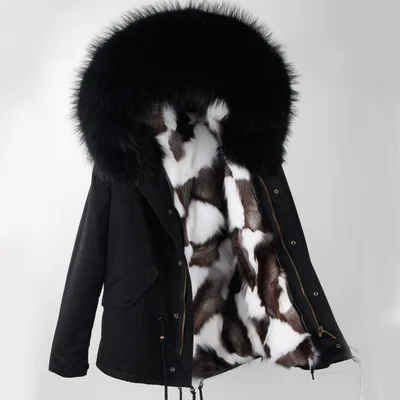 Новинка, зимняя куртка с капюшоном и воротником из натурального меха енота, Женская парка, меховое пальто, модная Толстая теплая уличная одежда - Цвет: S-7XL Fox fur liner