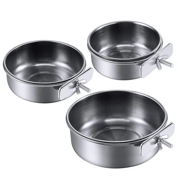

3 Pieces of Bird Feeder Cup Stainless Steel Parrot Feeder Cup Animal Cage Water Food Bowl (S+M+L)