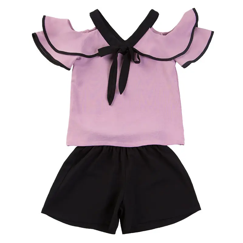 Комплект из двух предметов летняя шифоновая Одежда для девочек наряды с открытой