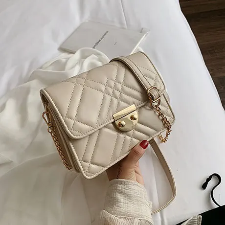 

Famous designer design fashion embroidered line cover small square bag elegant ladies solid color chain shoulder messenger bag