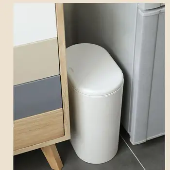 

Oval Press Pop-up Trash Can Cracked Trashcan Narrow Slim Rubbish Storage Box Kitchen Paper Basket With Cover Home Decor