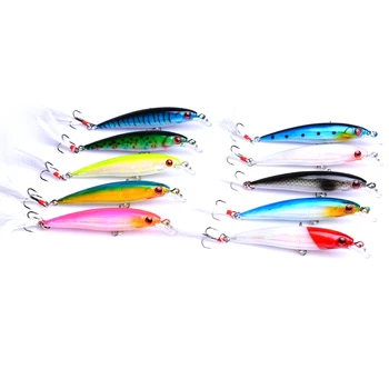 

100Pcs Minnow Fishing Lure Swim Hard Bait 9cm 8g Artificial Plastic Feather wobbler Bait Crankbait Fishing Tackle
