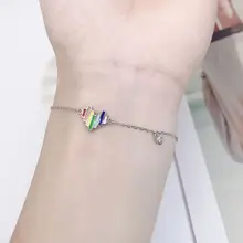 Браслет с радужным сердцем, Женские Ювелирные изделия из стерлингового серебра пробы, модные гипоаллергенные браслеты, подарок для женщин, серебряный браслет