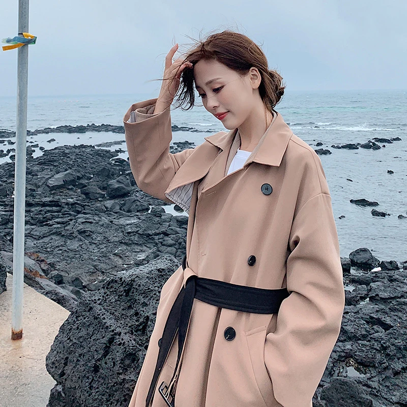 Fashion women solid loose comfortable trench new arrival autumn winter korean double breasted temperamental trend outerwear coat
