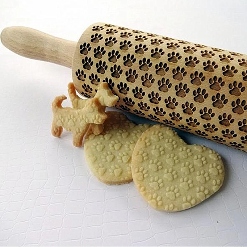 3D Christmas Rolling Pin Wooden 29 Patterns Embossed Imprinted Patterned Cookie Made Roll Pin Bakery Baking Pastry Tools