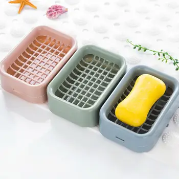 

Bathroom Soap Holder Box Double-layer Plastic Shower Soap Dish Non-slip Draining Tool Drainage Candy Color Toilet Soap Rack Box