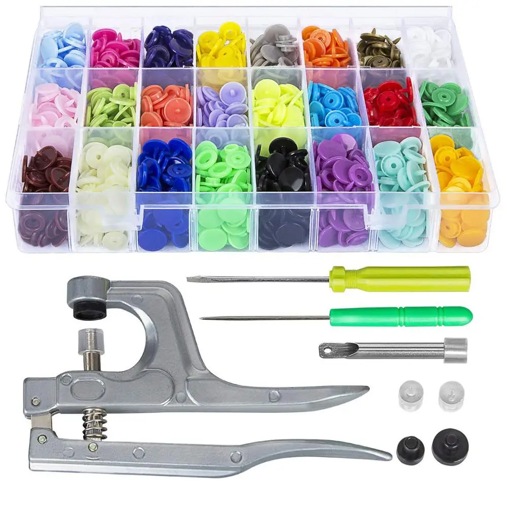 FSZON Snaps and Snap Pliers Set, 360 Sets of T5 Plastic Snap Buttons in 24 Colors, Professional Snap Fastener Kit for Sewing and Crafting