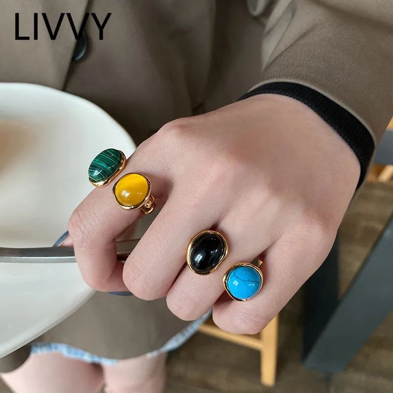 Natural Cat Eye Stone Statement Silver Color Rings For Women Party Wedding Holiday Retro High-quality Elegance Fashion Jewelry | Украшения