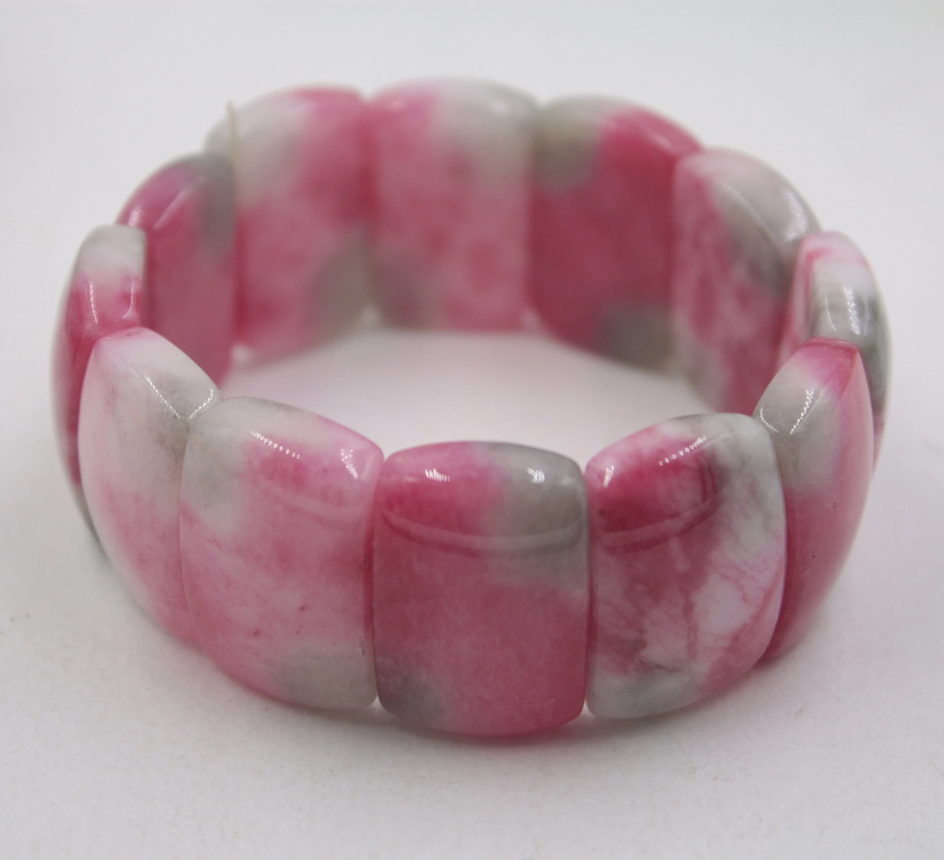 Fine Jade Jadeite Pink Bracelet For Women Girl Beauty Chain Link Rectangle Beads Luck Bracelet
