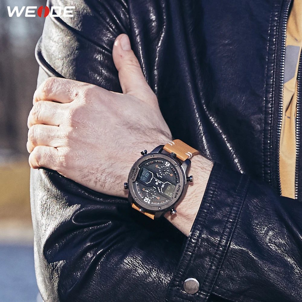 WEIDE хронограф кварцевые Мужской роскошный бренд часов кожаный ремешок Военные Наручные часы мужские часы время Relogio Masculino WH6401