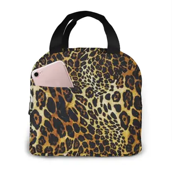 

Leopard Print Waterproof Portable Insulated Lunch Bag, Washable And Reusable, Suitable For Outdoor Travel Picnic School Office