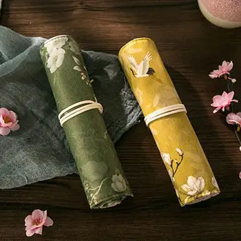 

Chinese Style Pen Wrap Creative Courtly Style Large Capacity Roll up Pen Bag Stationery Bag Pen Case Holder Storage Pouch