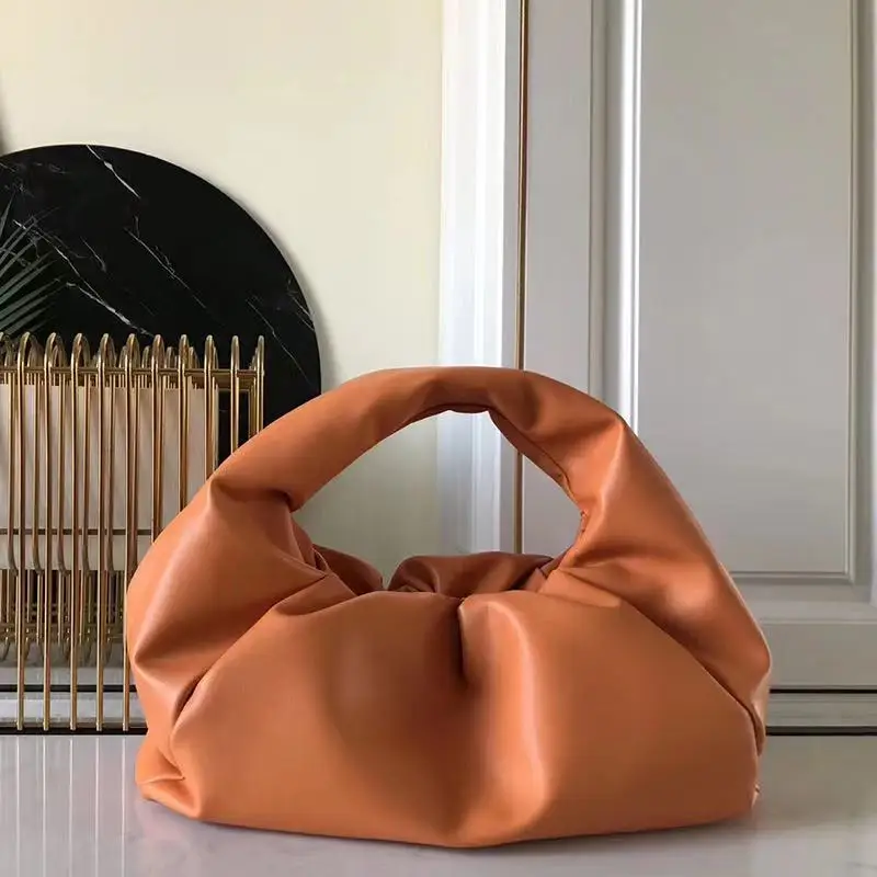 orange Сумка через плечо из телячьей кожи, мягкая объемная сумка на плечо, женская сумка из натуральной кожи, известный бренд, дизайнерские роскошные сумки из воловьей кожи - Цвет: orange