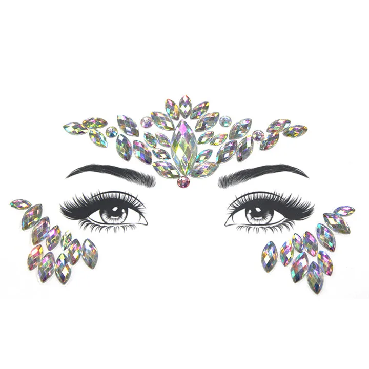 2   Party Decoration Face Stickers Acrylic Crystal Resin Drill Stick Brow Angle Self-Adhesive Backing Face DIY Phone Case Stickers