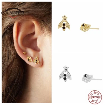 

CANNER 925 Sterling Silver Small Cute Little Bee Stud Earrings For Women Zircon Piercing Earring Earings Jewelry Pendientes