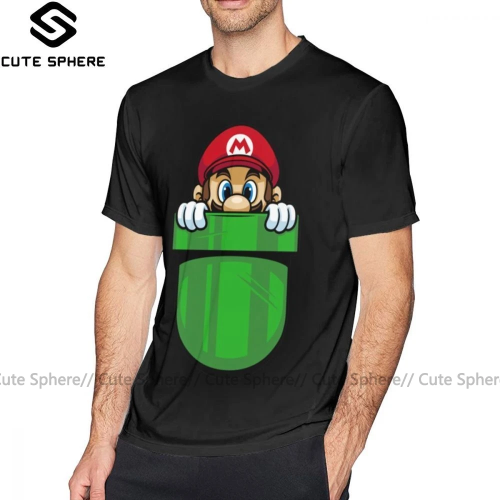 Супер Марио футболка Карманный водопроводчик футболка забавная 4xl Футболка Графический короткий рукав модная мужская хлопчатобумажная футболка