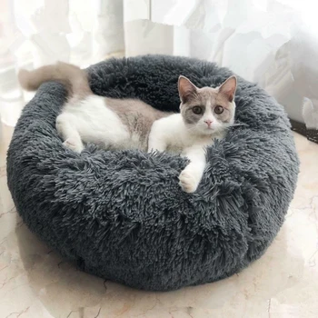 

Round Cat Bed Cat Mat Dog House Self-Warming Plush Cushion Bed Dog Kennels Machine Washable Pet Bed Long Plush Super Soft