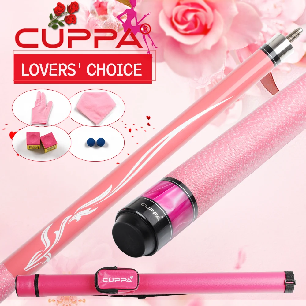 

Original Cuppa Ladies Pool Cue Pink 11.75/13mm Tip Professional Maple Shaft Lrish Linen Grip Billiard with Case Gift For Black 8