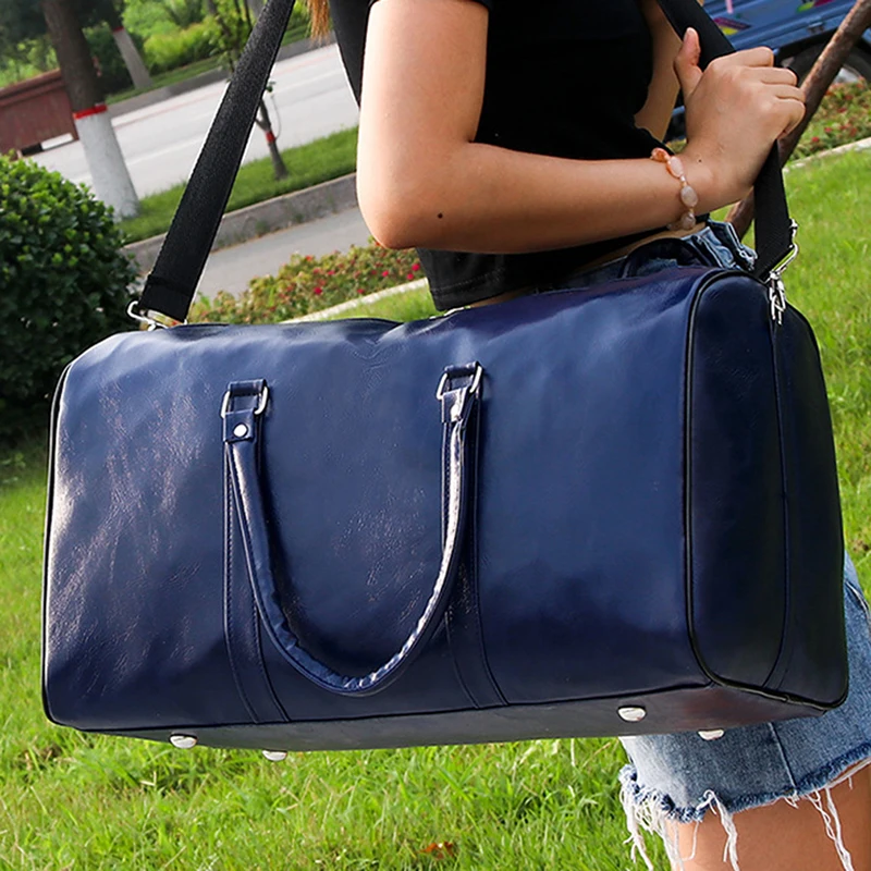 

Male Leather Travel Bag Large Duffle PU Leather Storage Big Fitness Bags Handbag Bag Luggage Shoulder Bag Black Large Capacity